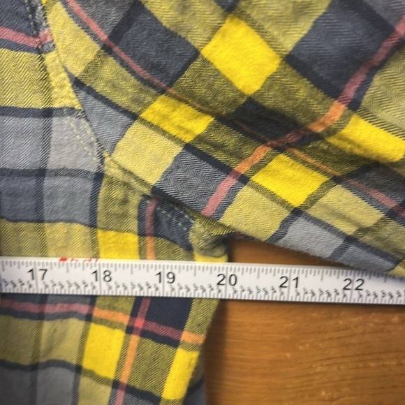 AMERICAN EAGLE Women Boyfriend Fit Yellow Plaid snap Button Down Flannel Shirt M - Picture 3 of 8